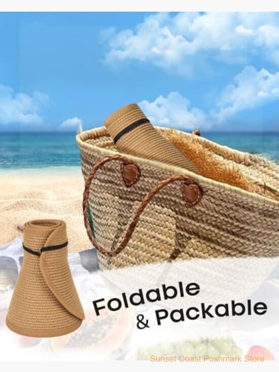Wide Brim Straw Sun Hat UPF 50+ Packable Ponytail Design
